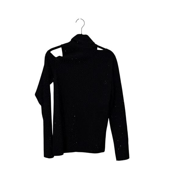 Alice + Olivia Black Cut Out Crystal Embellished Mock Neck Top Size Large - Picture 4 of 6
